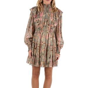 Ulla Johnson Vienne Mini Dress Ivory Print Long Sleeve Mock Neck, Women's Size 8